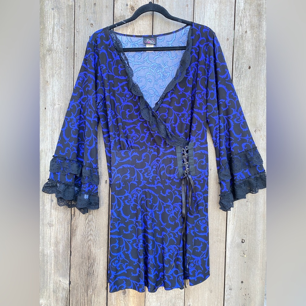 Elegant Blue and Black Wrap Dress